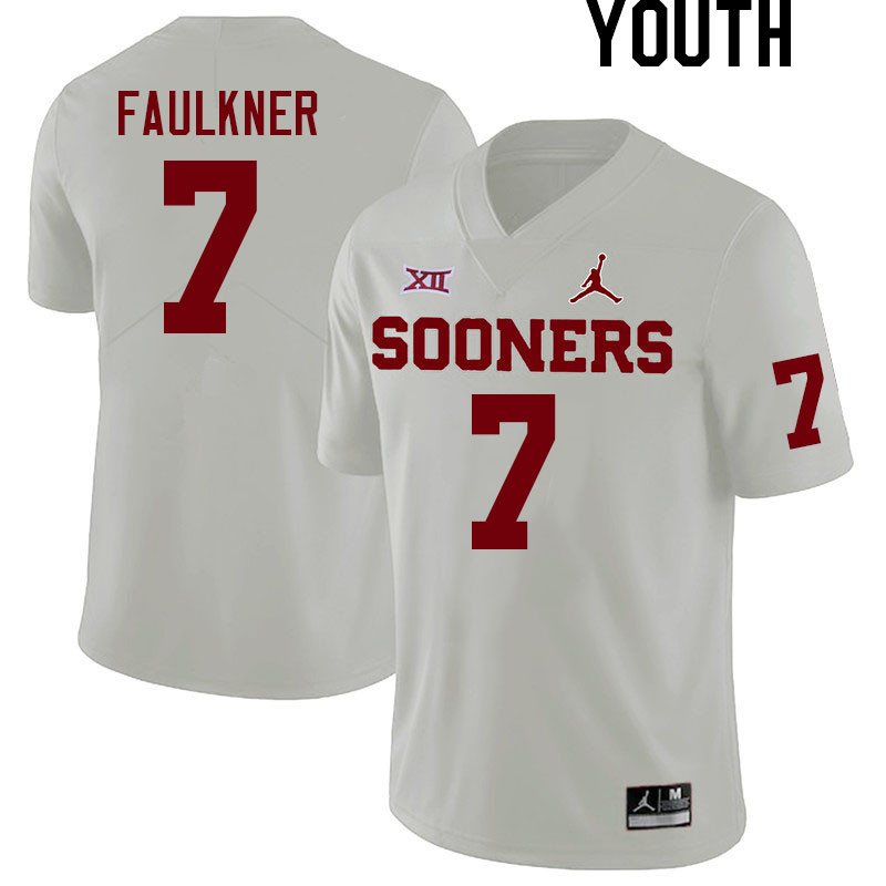 Youth #7 River Faulkner Oklahoma Sooners College Football Jerseys Stitched Sale-White